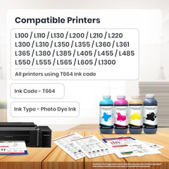 Splashjet T664 Compatible Refill Dye Ink for Epson L130, L360, L380, L361, L565, L210, L220, L310, L350, L355, L365, L385, L405, L455, L485, L605, L1300 Printer Ink - 1 Kg (Cyan) - 505267