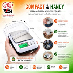 Vinayak Scales 1Kg x 0.01g/10miligram Digital jewellery weighing scale | Gold weight machine digital Portable precision scale for gold, silver, gemstones, medicine, home & lab use