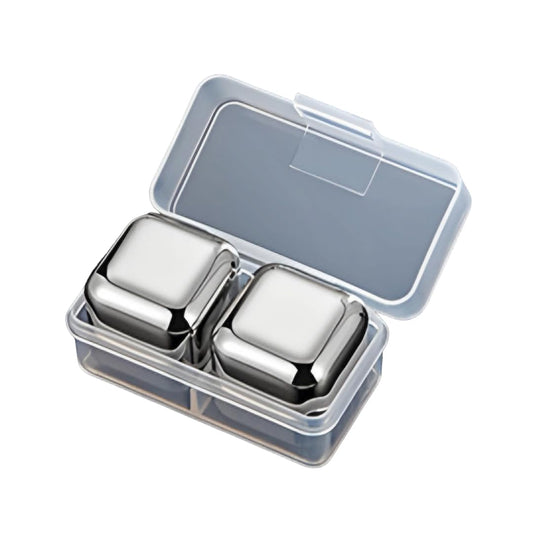 SYGA 2 Stainless Steel Whiskey Stones Ice Cubes with Container-Food Grade Quick-Frozen Ice for Wine - Metal Ice Cubes for Chilling Red Wine