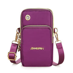 MOMISY Small Cross Body Bag, Multifunction 3 Layer Mini Shoulder Bag Phone Purse Armband with Headphone Port for Teens Girls Ladies Women (Purple)