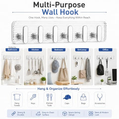 SIGNAMIO 6 Hook Shelf Adhesive Strip Wall Hanging Sticky Hook Black