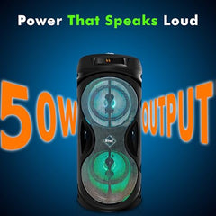 Target TT-BSM-444 Dual 4-inch Driver, Portable Rechargeable Bluetooth Speaker with RGB Light, Wired Karaoke Mic, TF Card, USB, AUX, C Type Charging Port, 50W, Black
