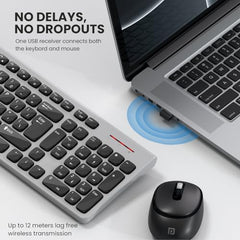 Portronics Key2 Combo Wireless Keyboard and Mouse Set,with 2.4 GHz USB Receiver,Silent Keystrokes,1200 DPI Optical Tracking,Compact Design,Multimedia Keys for PC,Laptop & USB Supported Devices(Grey)