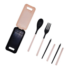 SYGA Travel Portable Cutlery Spoon Portable Camping Box Picnic Chopstick Set Peach