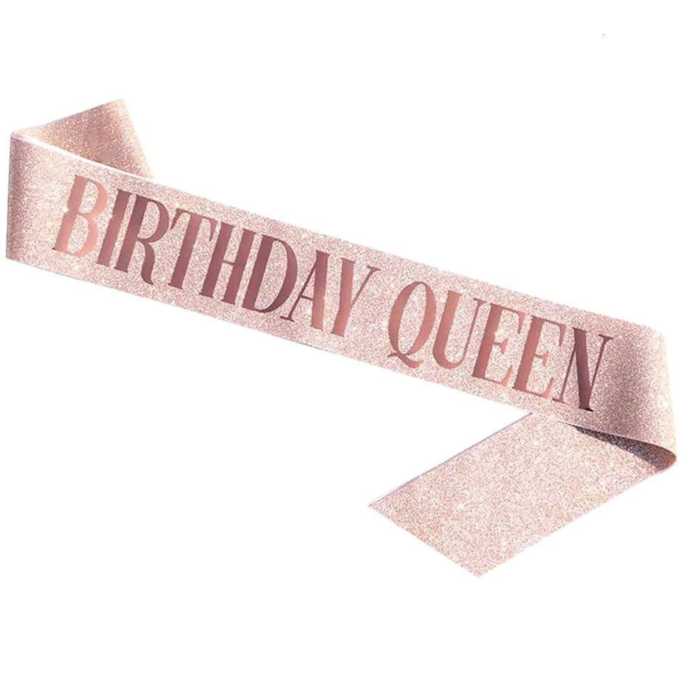 SYGA Birthday Queen Sash Birthday Party Sash Shiny Glitter for Women Girls Princess Elegant Party Decoration Accessory Supplies Gifts for Girl Women with Fun Party Queen Lettering-Gold, 154cm Long