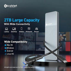 Cablet M.2 NVMe/NGFF SSD Enclosure USB 3.1 Gen2 10Gbps for 2242/2260/2280 M-Key/M+B Key PCIe SSD, Supports Dual Protocol NVMe and NGFF SSD, UASP Max 2TB, Aluminium Case