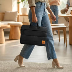 DailyObjects Stria Pro Laptop Bag with Handle| Recycled Durable Polyester | Compatible with Laptop/MacBook Air/Pro Upto 15 Inch| Water Resistant|Padded Compartment with Zip Closure -Black