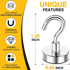 DIYMAG Magnetic Hooks 15pcs 30lbs Cruise Essentials 2026 Magnet Hook | Neodymium Heavy Duty Strong Magnets Hanging Ship Cabins Refrigerator Fridge Classroom Beach Vacation Kitchen Grills Home Tool