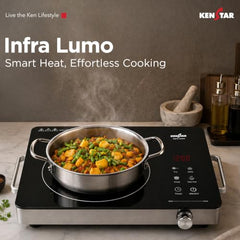 Kenstar Infra LUMO 2000W Infrared Stove with 11 Power Levels, 4 Preset Modes, Toughened Glass Top and Timer Function Silver Black
