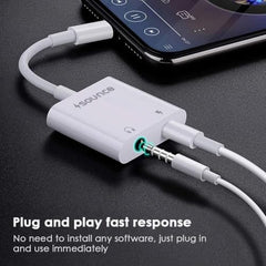 Sounce 2-in-1 8 Pin to 3.5mm Audio & Charging Splitter – Dual Port Adapter Cable for Music, Power, Headsets, Speakers & More – White