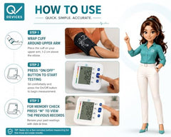 Q DEVICES Digital Blood Pressure Monitor for Home Use – Fully Automatic Upper Arm BP Machine with Large LCD Display, 2 User Memory (198 Readings) & Adjustable 360° Extra-Wide Long Cuff – 4 AAA Batteries Included (White/Black)