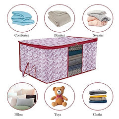 Kuber Industries Non-Woven Underbed Storage Bag | Clothes Storage Organizer | Blanket Cover With Clear Window | Zipper Closure & Handle Cloth Organizer | Check-Design | Large | Pack Of 4 | Cream