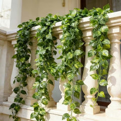 Go Hooked Artificial Hanging Creeper for Home Décor (Pack of 8, 6 Ft) | Money Plant Leaf Garland with 30 Leaves Each | Plastic Decorative Creeper for Balcony, Walls, Garden Decoration