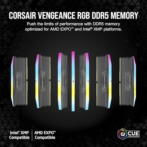 CORSAIR Vengeance RGB DDR5 RAM 64GB (2x32GB) 6000MHz CL40 AMD Expo iCUE Compatible Computer Memory - Gray (CMH64GX5M2B6000Z40)
