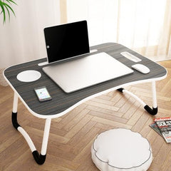 MollisHomes Laptop Table with Dock Stand Wood Smart Standard Multi-Purpose Solid/Study Table/Bed Table/Foldable and Portable/Ergonomic & Rounded Edges/Non-Slip Legs/Engineered (Blue)