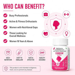 COMBIVIM WOMEN Multivitamin Tablets – Daily Immunity, Energy & Bone Health Support with Iron, Calcium & Biotin|30 Tablets