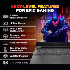 HP Victus, Intel Core 5 210H, 4GB RTX 3050 A (24GB DDR5, 512GB SSD) FHD, 144Hz, 300 nits, IPS, 15.6''/39.6 cm, Win11, M365* Office24, Mica Silver, 2.29kg, fa2500TX, Backlit, Gaming Laptop