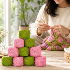 Crochet Cotton Thread Yarn Combo, 10 Rolls for Knitting, Crochet, Embroidery and Craft Making, Soft Decorative Thread for Handmade DIY Projects, Yellow & Green