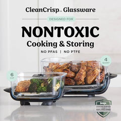Ninja Crispi 1700W CleanCrisp Glass Air Fryer | 1.4L & 3.8L containers, Microwave, Freezer and PFAS Safe, Non-Toxic Glass Portable Cooking System with 2 year Warranty