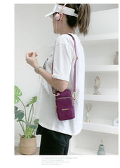 MOMISY Small Cross Body Bag, Multifunction 3 Layer Mini Shoulder Bag Phone Purse Armband with Headphone Port for Teens Girls Ladies Women (Purple)
