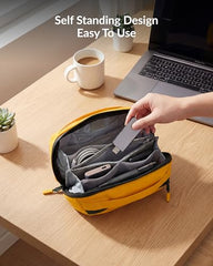 Destinio Electronic Gadget Organizer Bag - Waterproof Padded Tech Pouch for USB Cable, Travel Adapter, Laptop Mobile Charger, Power Bank, Ear Phones,Hard Disk, Digital Accessories Organiser (Yellow)
