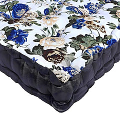 Kuber Industries Square Chair Pad|Comfortable Flower Design Seat Cushion|Soft Cotton Pillow Filler for Seating,Meditation,Yoga,Living Room (White)