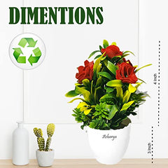 Asharya® Artificial Flower Plants for Home Décor – Set of 4 Mini Potted Plants (7 Inch) in White Pots | Pink, Yellow, Red & Blue Faux Flowers for Living Room, Office, Indoor Outdoor Decoration