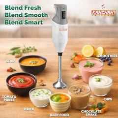 Kanchan Majesty Hand Blender with 3 Stainless Steel Blades Mincer, Whisking, Beater | Electric Blender for Kitchen with Low Noise Powerful 180W Copper Motor 2-Speed Control - 2 Year Warranty (Beige)