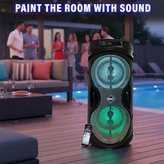 Target TT-BSM-444 Dual 4-inch Driver, Portable Rechargeable Bluetooth Speaker with RGB Light, Wired Karaoke Mic, TF Card, USB, AUX, C Type Charging Port, 50W, Black