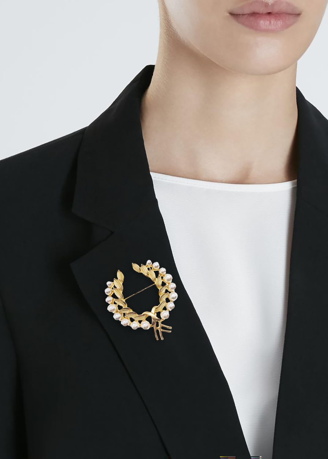 SYGA Brooch Pin Fashion Crystal Rhinestone Jewellery Pin Vintage Clothing Accessories Decoration White Pearl Wheat Ear Gold Brooches For Women- S234