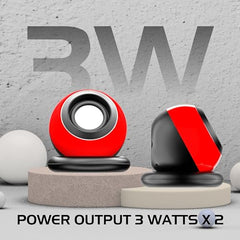 Zebion Adore Tabletop 2.0 Speaker Set, with Output Power: 3Wx2, USB Connectivity, USB Powered, Compact and Sleek, Driver Unit: 40mmx2, Durable Body, Red Colour, 1 Year Warranty
