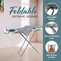 Kuber Industries 18 Inch Foldable & Height Adjustable Press Board Iron Stand with Heat Resistant Holder/Tray for Home | Anti Skid Press Table for Clothes | Diamond Print- Red & Cream