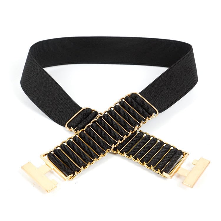 SYGA Women Cinch Belt,Elastic Stretchy Waist Belt with Abstract Metal Buckle Decorative Belt Dress Accessories(Black)