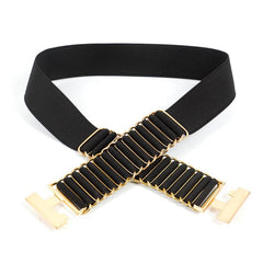 SYGA Women Cinch Belt,Elastic Stretchy Waist Belt with Abstract Metal Buckle Decorative Belt Dress Accessories(Black)