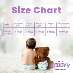 TEDDYY Easy Baby M Size Diaper Tape Style |126 Count (Medium) | 6-11 kgs (Pack of 2) | Quick Absorbency | Extra Super Soft | Anti - Bacterial | Wetness Indicator with Adjustable Grip Tapes