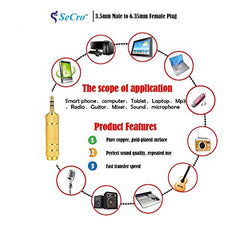 SeCro 3.5Mm Stereo Male To 6.3Mm Stereo Female Adapter Converter ((1 Pack) Silver), auxiliary