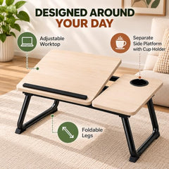 HOMERO Adjustable & Foldable Laptop Bed Table with Cup Holder -Brown