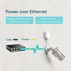 TP-Link 5 Port Gigabit Desktop Switch | 4 Port PoE 65W | 802.3af Compliant | Shielded Ports | Traffic Optimization | Plug and Play | Sturdy Metal (TL-SG1005P)