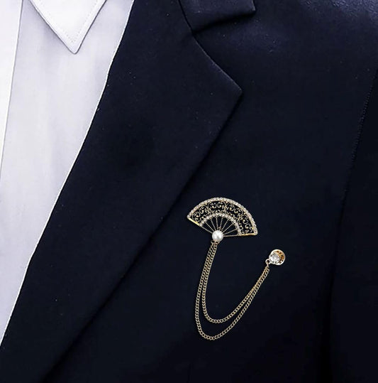 SYGA Men's & Women Suit Shirt Stud Lapel Pin Chain Tassel Brooch Pin with Crystal Chain(fan gold)
