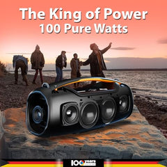 Blaupunkt Atomik Knightz 100W King of Party Speaker Boombox I Thumping Bass |Huge 15,600mAh Battery I 2-Night Playtime |Outdoor Rugged IPX6 Splash, Dust Proof, Party 9 Modes Aura Lights IWireless Mic