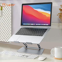 Tukzer (Imported Foldable Laptop Stand Riser for Laptop, MacBook, Notebook & Tablets up to 17 Inch, 7 Level Height Angle Adjustment, 2X Stronger M-Shape Aluminum Silicone Pads Air Ventilation-Black