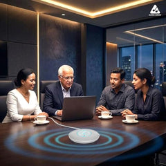 Audio Array Wireless Conference Microphone with Speaker | Bluetooth, USB & 4 Mics | 360° Pickup Upto 4M | Noise Reduction & Enhanced Voice | Portable Speakerphone for Video Calls/Zoom Meeting | AM-W45