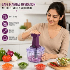 MAGIC SPOON Hand Push Chopper 1000ML, Vegetable & Onion Chopper with 4 Stainless Steel Blades, Manual Food Chopper for Garlic, Chilli, Dry Fruits, Nuts Cutter & Salad Preparation for Kitchen, Pista