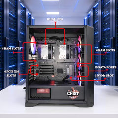 CHIST Virtual Pro Server PC | Dual Xeon E5-2673 V4 (40 Cores, 80 Threads) | 512GB NVMe SSD | 3× 2.5GbE LAN | 4× PCIe x16 | RAID Controller | 650W PSU | Windows (128GB DDR4 RAM)