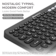 Amkette New and Improved Optimus BT 4-in-1 Multi-Device Wireless Keyboard, Pop Keys, Bluetooth, One-Click Device Switching, AI Access, Dual OS Layout, Windows, macOS, Android & iOS Compatible, Black