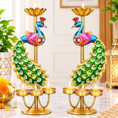 Festive Elegance Peacock Theme Decorative Tealight Stand | traditional handmade