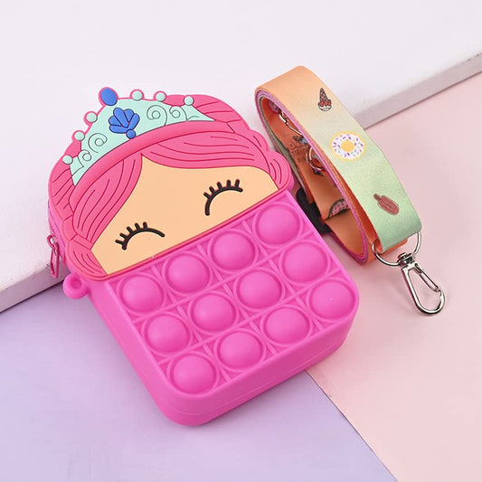 SYGA Children Pop It Fidget Princess Silicone Bag Kids Push Popper Educational Decompression Bubble Shoulder Bag (Baby Blue)