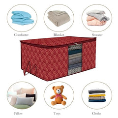 Amazon Brand - Solimo Underbed Storage Bag | Clothes Storage Organizer | Clear Window Blanket Cover | Cloth Organizer With Handle | Jute-Print Design | Large (Grey, Pack Of 3), 65 X 47 X 31 Cm