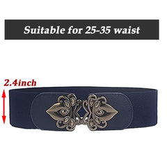 SYGA Women Cinch Belt, PU Leather Stretchy Waist Belt with Emblem Metal Buckle, Retro Style - Navy Blue((Fits Waist Size 25-35)