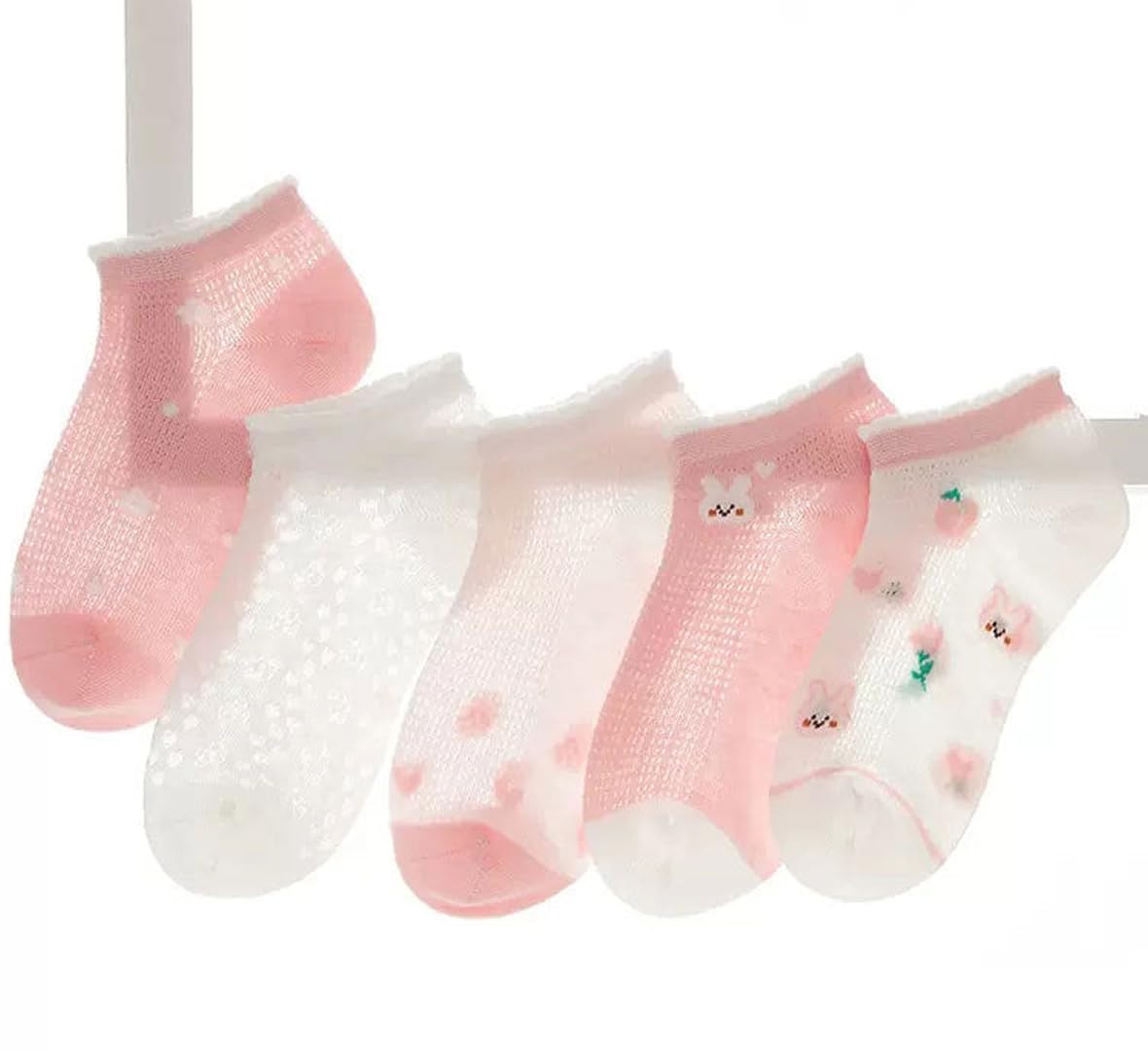 SYGA 5 Pairs Baby Girl Boy Socks, Toddlers Infant Cotton Warm Stretch Crew Socks with Pink Rabit Design, Suitable Age For 1-3Years old baby